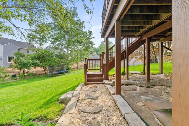 369 Highbanks Valley Ct, Newark, OH 43055 - view of green lawn with stairway and a trampoline