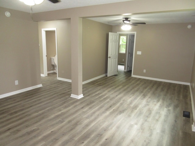 3814 London Hollow Rd NE, Newark, OH 43055 - unfurnished room featuring a ceiling fan, baseboards, wood finished floors, and a smoke detector