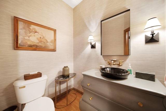 364 Morgan Ln, Columbus, OH 43230 - bathroom featuring toilet, vanity, and wood finished floors