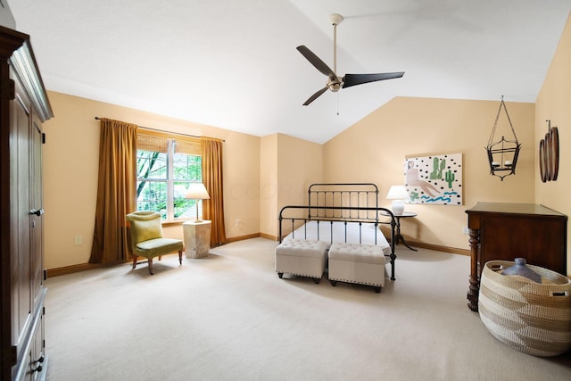 364 Morgan Ln, Columbus, OH 43230 - bedroom with light colored carpet, vaulted ceiling, baseboards, and ceiling fan
