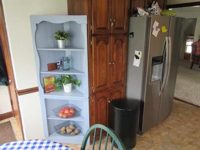 302 W Hubert Ave, Lancaster, OH 43130 - kitchen featuring stainless steel refrigerator with ice dispenser and open shelves