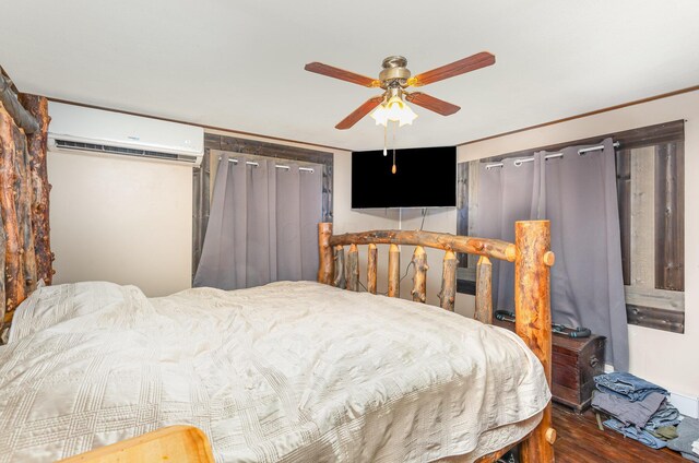 14552 Snyder Rd, Richwood, OH 43344 - bedroom featuring a wall mounted air conditioner, wood finished floors, and ceiling fan