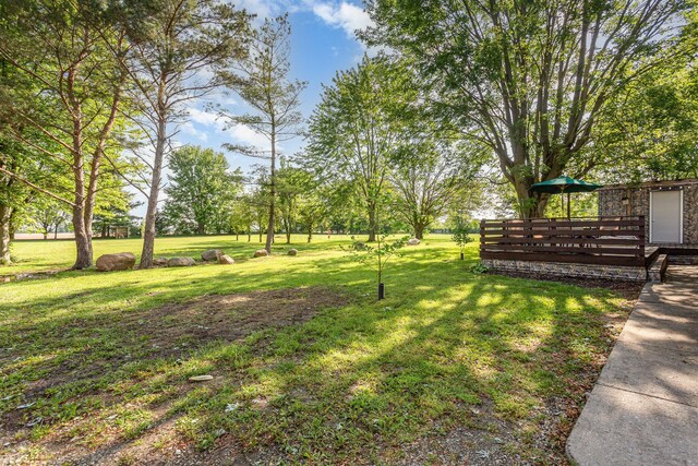14552 Snyder Rd, Richwood, OH 43344 - view of green lawn with a deck