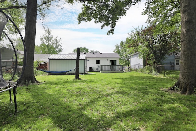 4511 Collingdale Rd, Columbus, OH 43231 - view of yard featuring a trampoline, a deck, and an outdoor structure