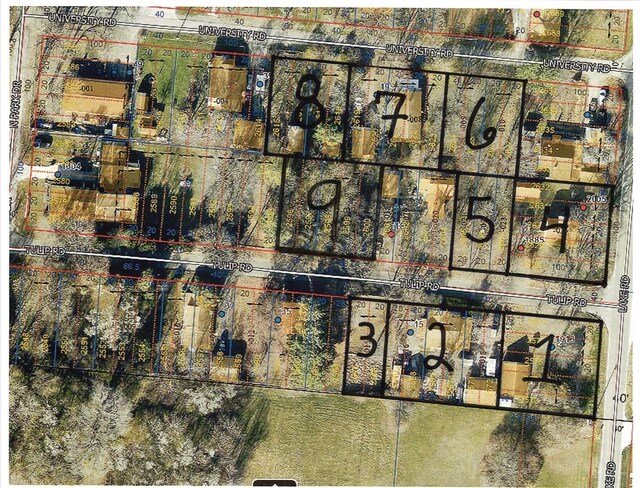 15 Tulip Rd, Medway, OH 45341 - aerial overview of property's location with property parcel outlined