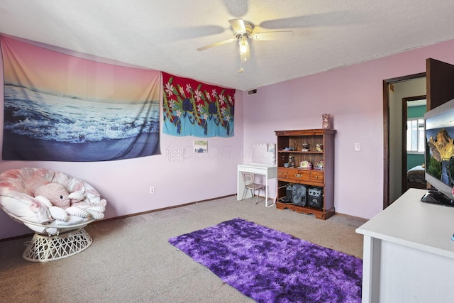 7347 Fall Creek Ln Unit J, Columbus, OH 43235 - carpeted bedroom featuring baseboards, ceiling fan, and a textured ceiling