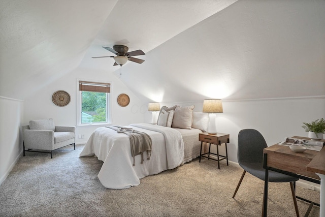 2314 Woodstock Rd, Columbus, OH 43221 - bedroom featuring carpet, vaulted ceiling, an office area, baseboards, and a ceiling fan