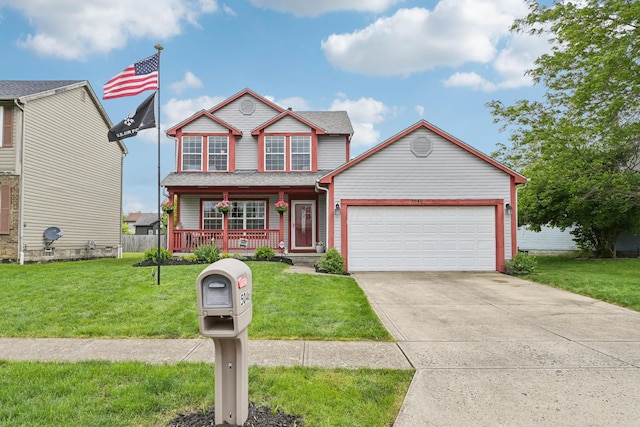 5046 Rolling Rock Ct, Columbus, OH 43229 - traditional home with covered porch, an attached garage, a front lawn, and driveway