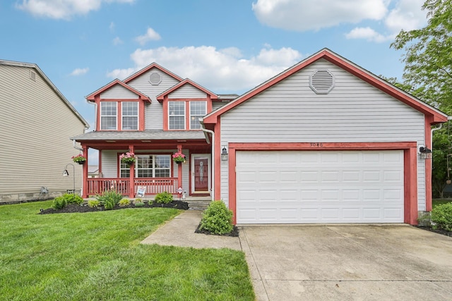 5046 Rolling Rock Ct, Columbus, OH 43229 - traditional-style house featuring covered porch, driveway, a front yard, and an attached garage