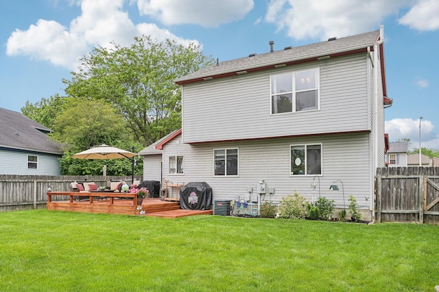 5046 Rolling Rock Ct, Columbus, OH 43229 - rear view of property with a wooden deck, an outdoor hangout area, and central AC unit
