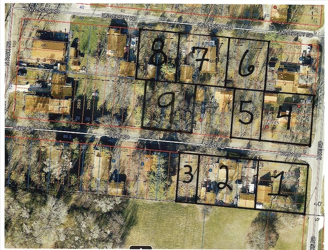 19 University Rd, Medway, OH 45341 - aerial overview of property's location with property parcel outlined