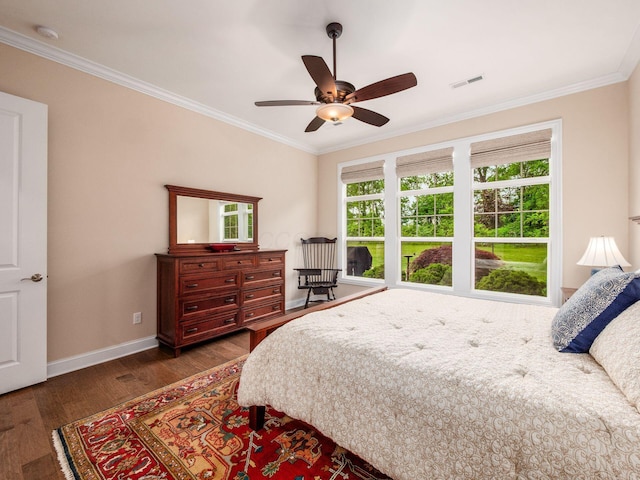 11465 Canby Ct, Plain City, OH 43064 - bedroom with wood finished floors, crown molding, baseboards, and a ceiling fan