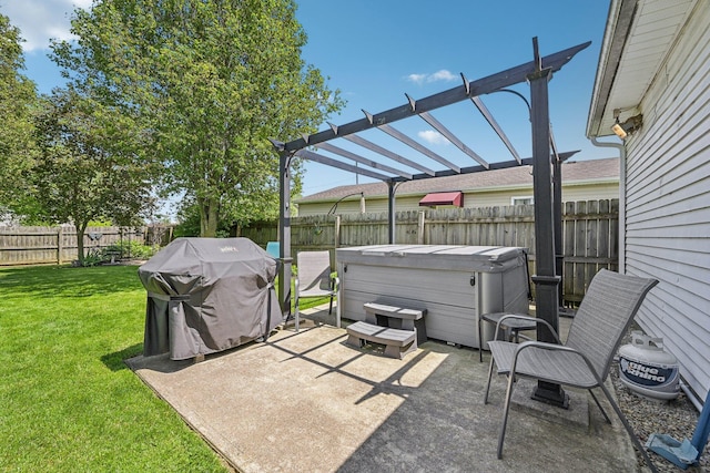 268 Southwood Rd, West Jefferson, OH 43162 - view of patio with a hot tub, a pergola, and a grill