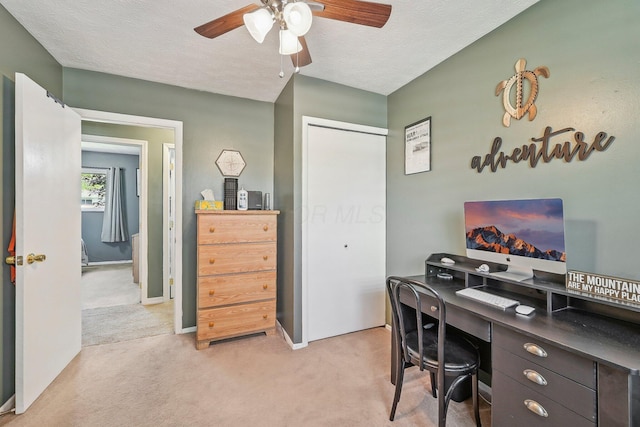 268 Southwood Rd, West Jefferson, OH 43162 - office featuring light colored carpet, ceiling fan, baseboards, and a textured ceiling