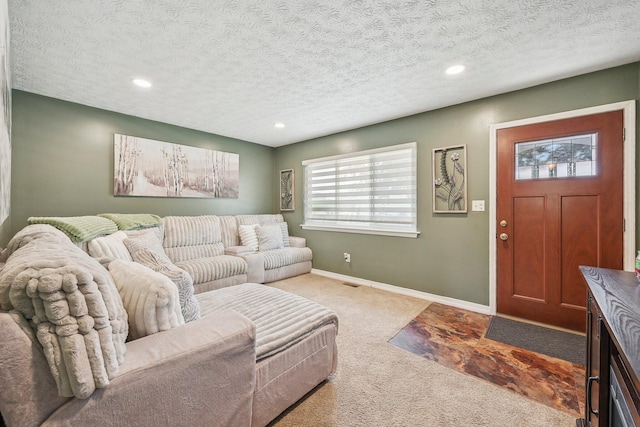 268 Southwood Rd, West Jefferson, OH 43162 - living area with carpet floors, recessed lighting, baseboards, and a textured ceiling
