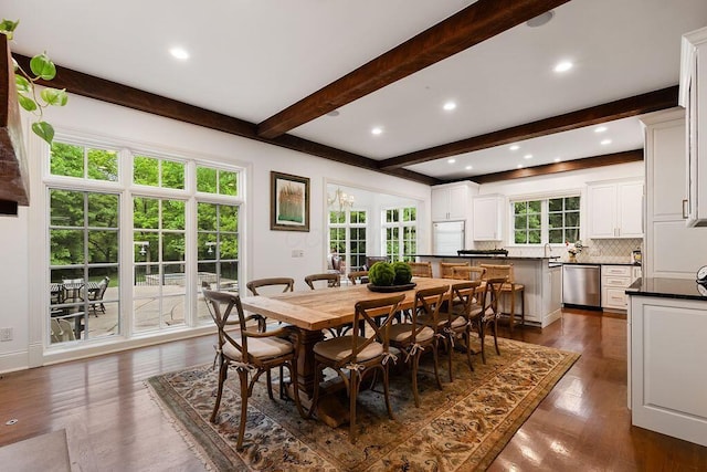 2989 Old Path Rd, Blacklick, OH 43004 - dining space featuring beam ceiling, dark wood-style floors, and recessed lighting