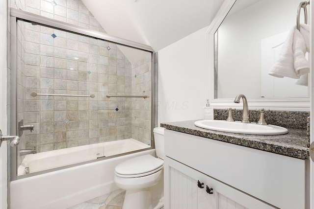 2989 Old Path Rd, Blacklick, OH 43004 - bathroom with vanity, toilet, bath / shower combo with glass door, and vaulted ceiling