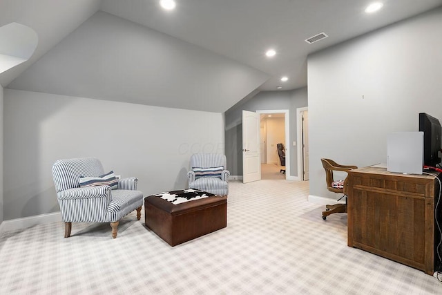 2989 Old Path Rd, Blacklick, OH 43004 - office area with vaulted ceiling, carpet, recessed lighting, and baseboards