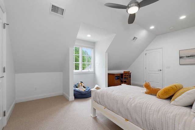 2989 Old Path Rd, Blacklick, OH 43004 - carpeted bedroom featuring lofted ceiling, recessed lighting, baseboards, and a ceiling fan