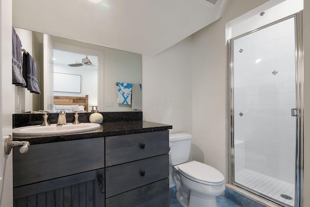 2989 Old Path Rd, Blacklick, OH 43004 - full bathroom with toilet, vanity, a shower stall, and a ceiling fan