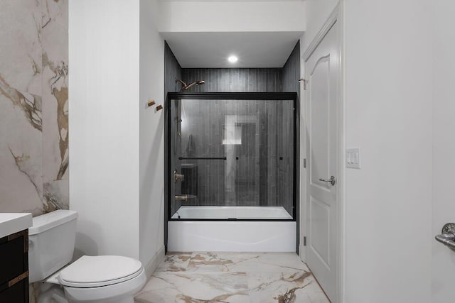 2989 Old Path Rd, Blacklick, OH 43004 - bathroom featuring marble tiled flooring, vanity, combined bath / shower with glass door, toilet, and recessed lighting