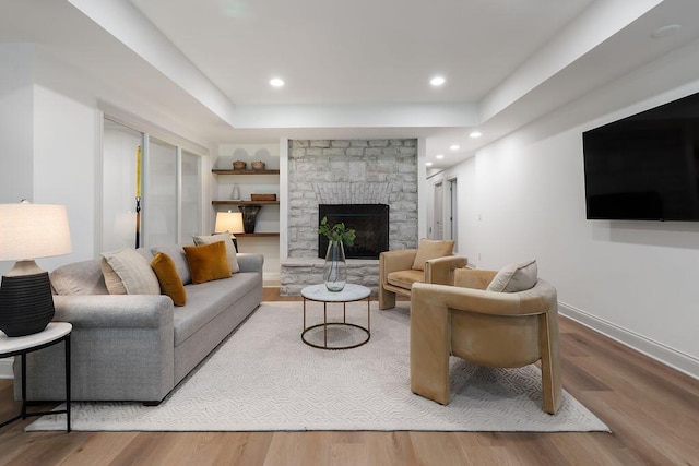 2989 Old Path Rd, Blacklick, OH 43004 - living area featuring wood finished floors, a fireplace, baseboards, and recessed lighting