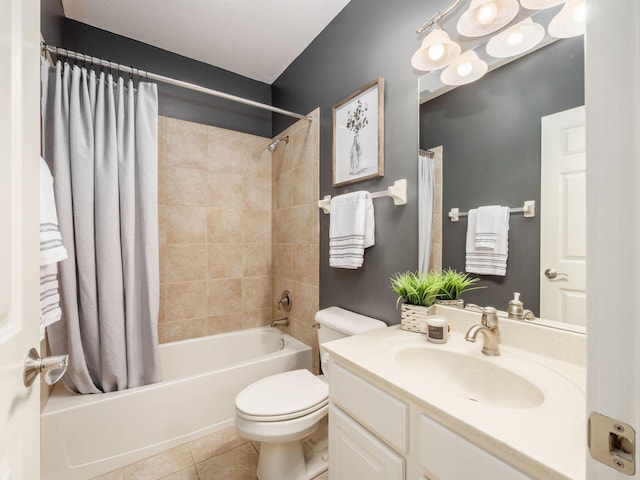 6628 Dalmore Ln, Dublin, OH 43016 - full bath featuring tile patterned flooring, toilet, shower / tub combo with curtain, and vanity