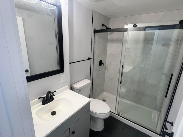 139 Corbins Mill Dr, Dublin, OH 43017 - full bath featuring toilet, a stall shower, vanity, and tile patterned flooring