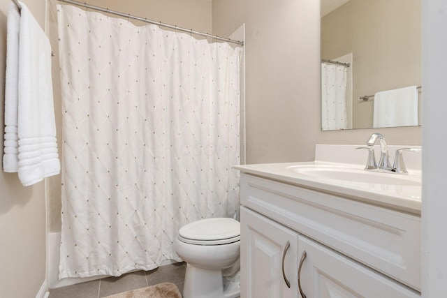 full bath with tile patterned flooring, toilet, and vanity