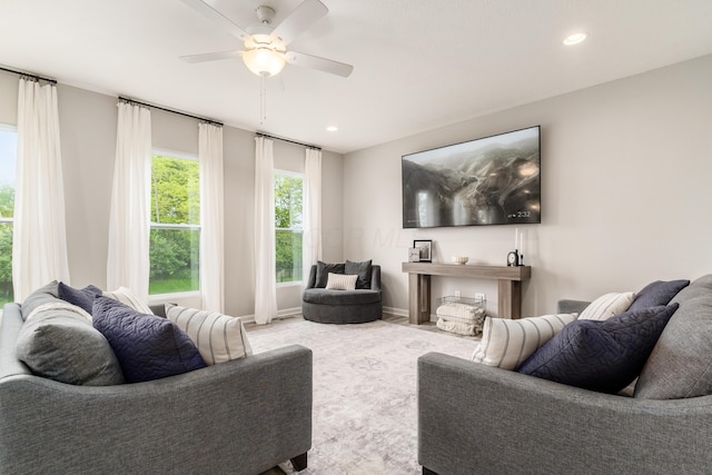 417 Oakland Hills Loop, Commercial Point, OH 43116 - carpeted living area featuring a ceiling fan, recessed lighting, and baseboards