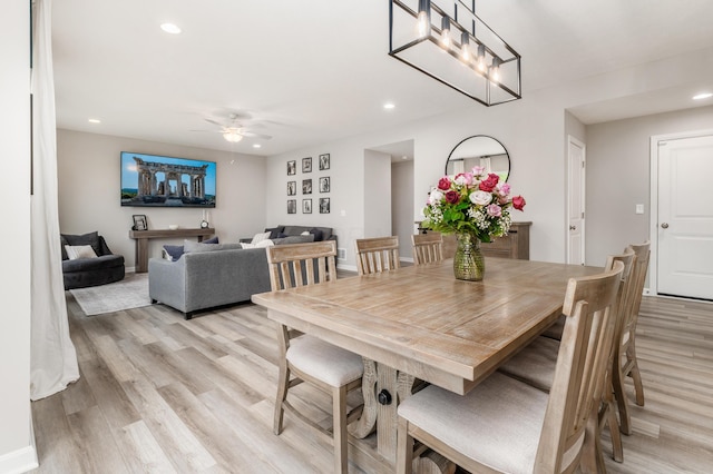 417 Oakland Hills Loop, Commercial Point, OH 43116 - dining area featuring light wood finished floors, recessed lighting, and ceiling fan