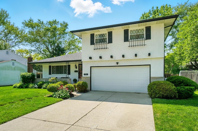 723 W Winmar Pl, Westerville, OH 43081 - view of front of house with a front yard, concrete driveway, stucco siding, a garage, and stone siding