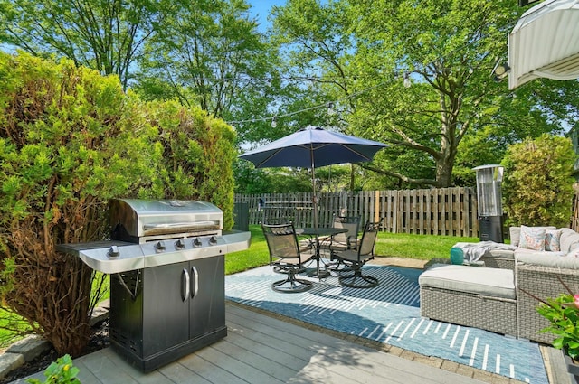 723 W Winmar Pl, Westerville, OH 43081 - wooden terrace with outdoor dining space, an outdoor hangout area, and a grill