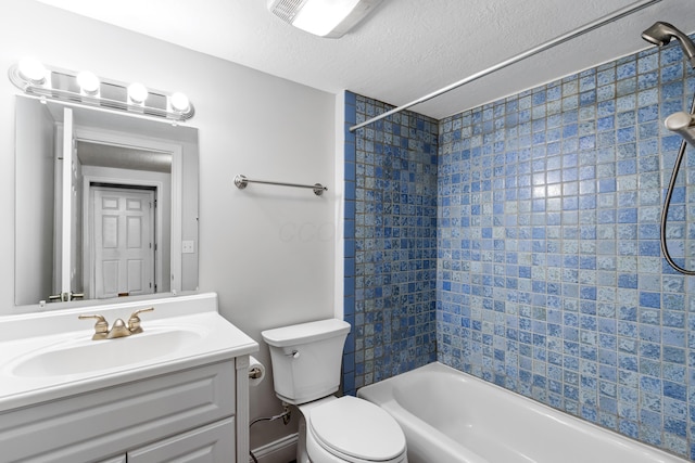 293 Flint Ridge Dr, Columbus, OH 43230 - bathroom featuring toilet, vanity,  shower combination, and a textured ceiling