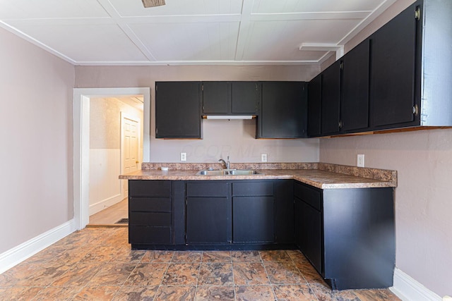 167 Essex St, Newark, OH 43055 - kitchen featuring a sink, baseboards, dark cabinets, and light countertops