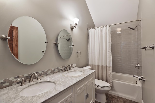 258 Canyon Dr, Columbus, OH 43214 - full bath with toilet, shower / tub combo with curtain, and double vanity