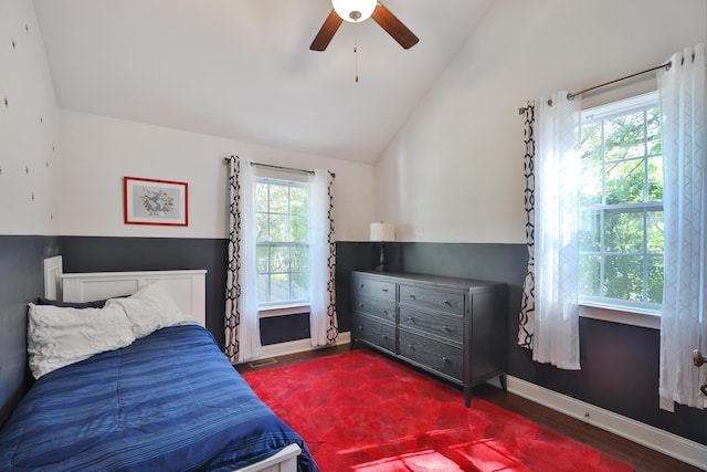 258 Canyon Dr, Columbus, OH 43214 - bedroom featuring lofted ceiling, dark wood finished floors, baseboards, and a ceiling fan