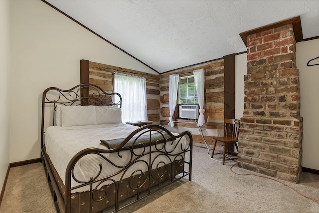 23587 Woltz Rd, Rockbridge, OH 43149 - carpeted bedroom featuring a textured ceiling, lofted ceiling, cooling unit, and baseboards