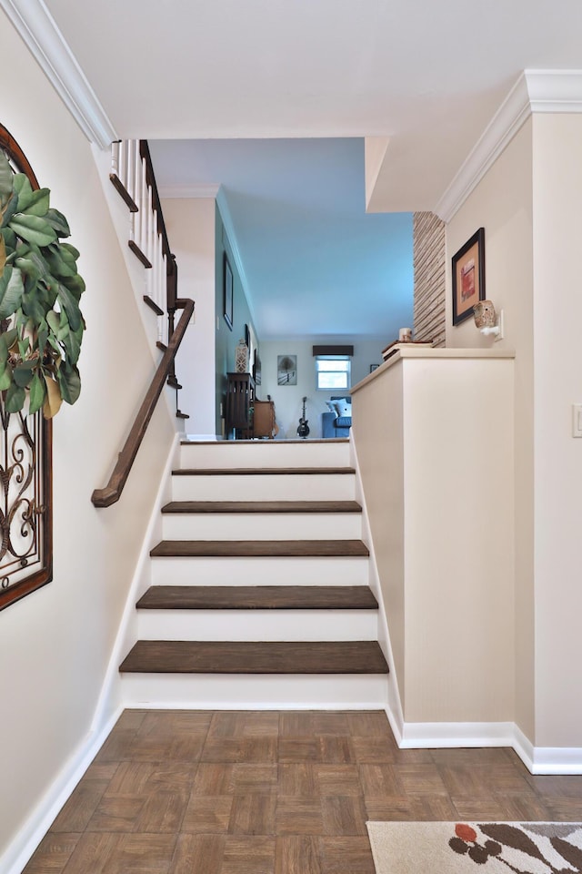6653 Merwin Rd, Columbus, OH 43235 - staircase with baseboards and ornamental molding