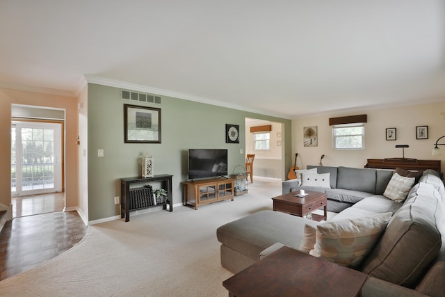 6653 Merwin Rd, Columbus, OH 43235 - living area with crown molding, baseboards, and carpet