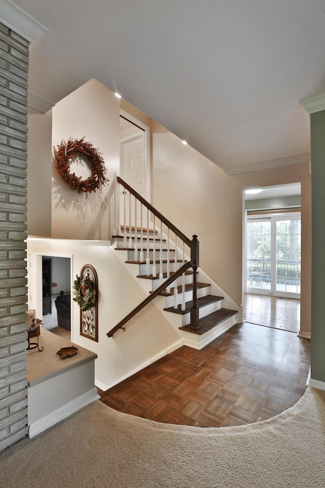 6653 Merwin Rd, Columbus, OH 43235 - stairs with baseboards and crown molding