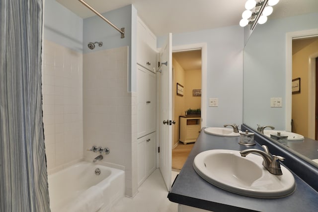 6653 Merwin Rd, Columbus, OH 43235 - full bathroom featuring shower / bath combo with shower curtain and double vanity