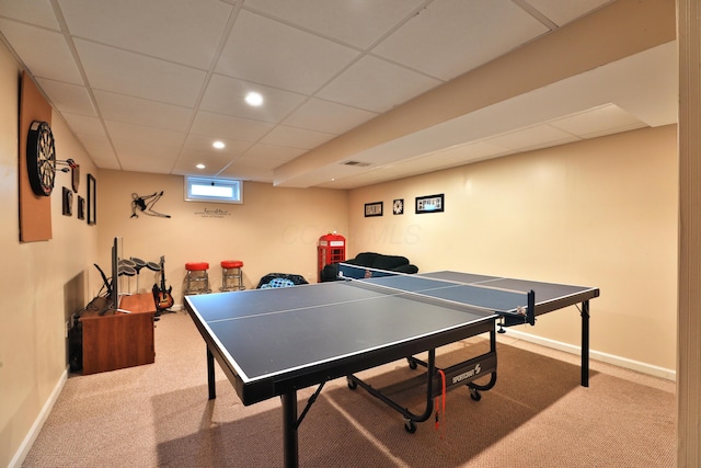 6653 Merwin Rd, Columbus, OH 43235 - playroom with carpet, recessed lighting, baseboards, and a paneled ceiling