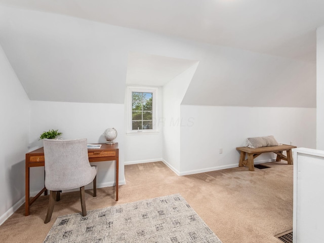 2356 Swansea Rd, Columbus, OH 43221 - carpeted home office featuring vaulted ceiling and baseboards