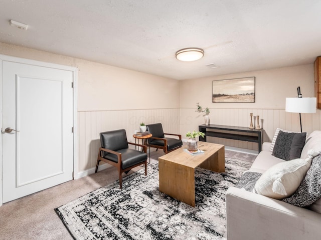 2356 Swansea Rd, Columbus, OH 43221 - carpeted living room with a wainscoted wall and a textured ceiling