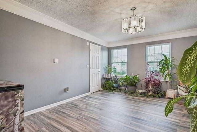 1536 Mulligan Ct, Reynoldsburg, OH 43068 - entrance foyer featuring a chandelier, ornamental molding, wood finished floors, a textured ceiling, and baseboards