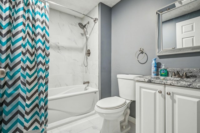 1536 Mulligan Ct, Reynoldsburg, OH 43068 - bathroom featuring marble finish flooring, shower / tub combo with curtain, toilet, vanity, and baseboards