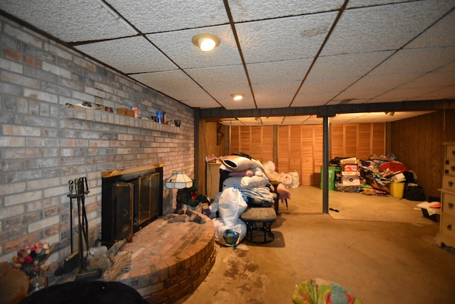 4510 Broadhurst Dr, Columbus, OH 43213 - finished basement featuring a drop ceiling and a brick fireplace