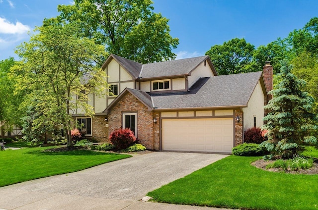 665 Northbridge Ct, Westerville, OH 43081 - tudor house with stucco siding, concrete driveway, brick siding, an attached garage, and a front yard
