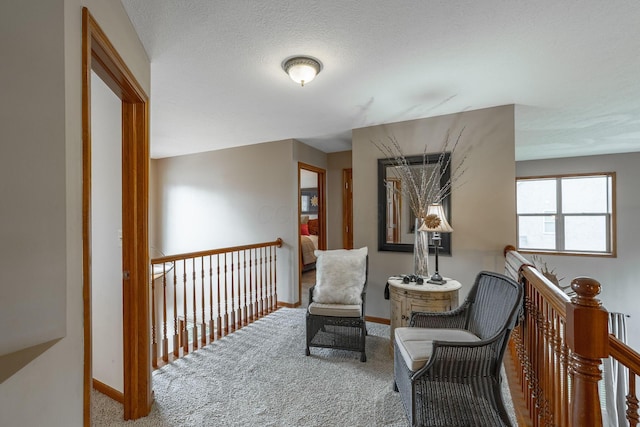 8738 Birch Brook Loop NW, Pickerington, OH 43147 - sitting room featuring carpet, an upstairs landing, baseboards, and a textured ceiling